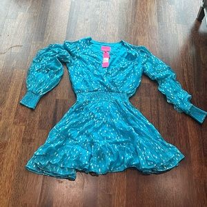 NWT Lilly Pulitzer Heline dress Turquoise & gold